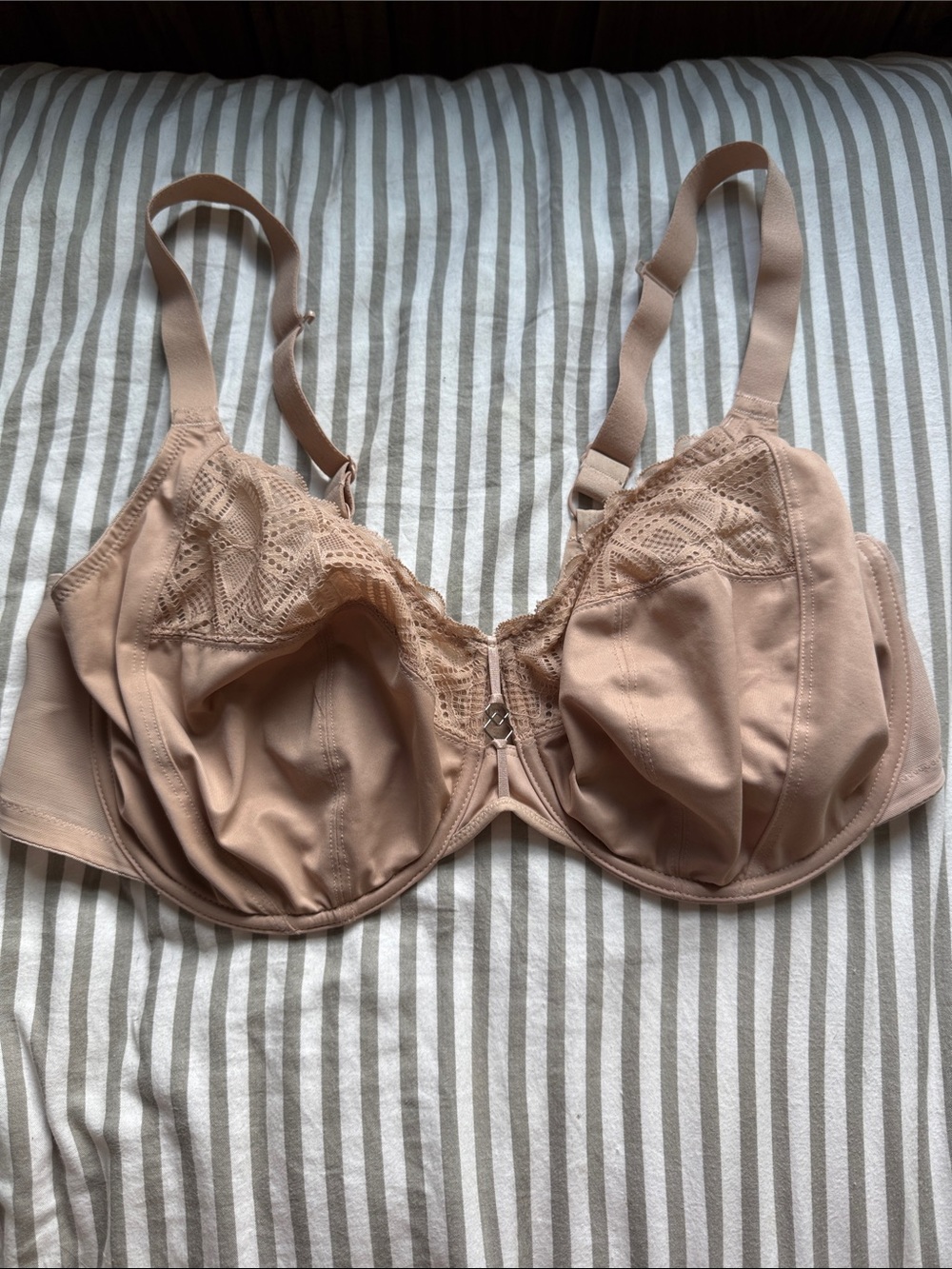 Tan unlined bra with lace detail